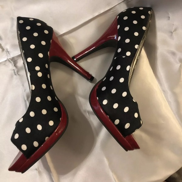 red and white polka dot heels